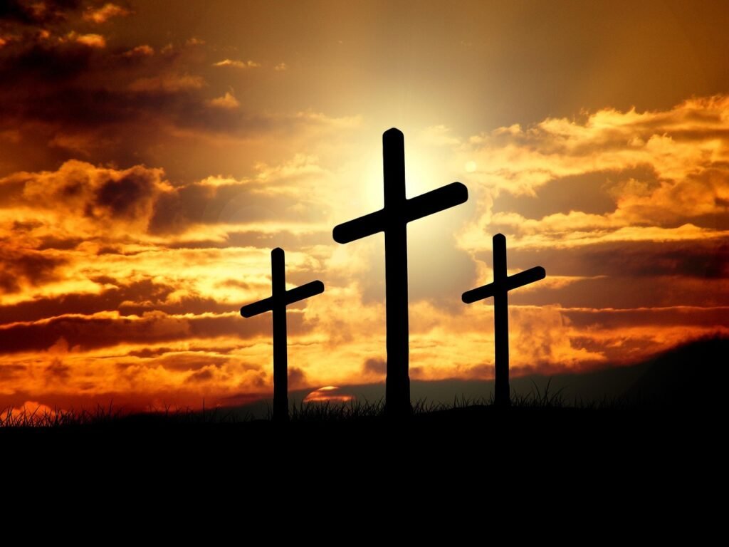 crosses, sunset, silhouettes, dusk, dawn, twilight, clouds, sky, nature, sunrise, hill, crucifixion, resurrection, christianity, christ, faith, god, jesus, easter, religion